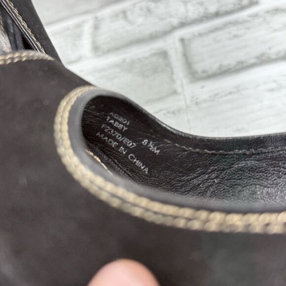 Coach Tabby Peep Toe  Classic Coach Logo Heels Pumps Size 8.5 Wood Wedge - Picture 9 of 10